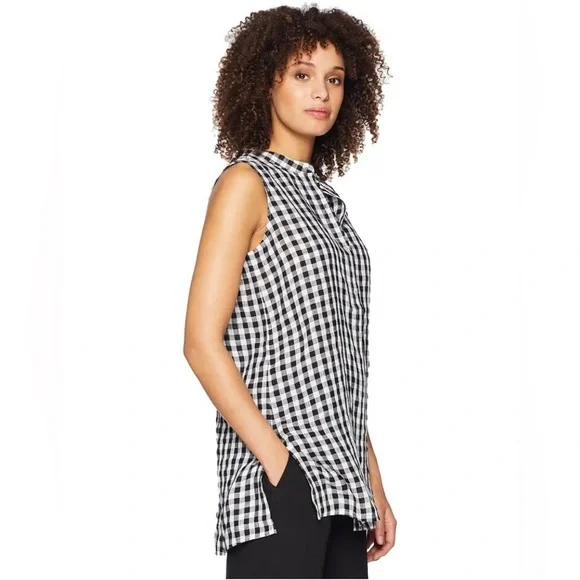 EILEEN FISHER || Sleeveless Black and White Linen Tunic Top. Sz. XL - Picture 4 of 16